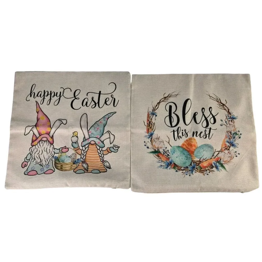 Set of 2 Easter Holiday Gnome Eggs 15 3/4 x 15 3/4‎ Sqaure Pillow Cases